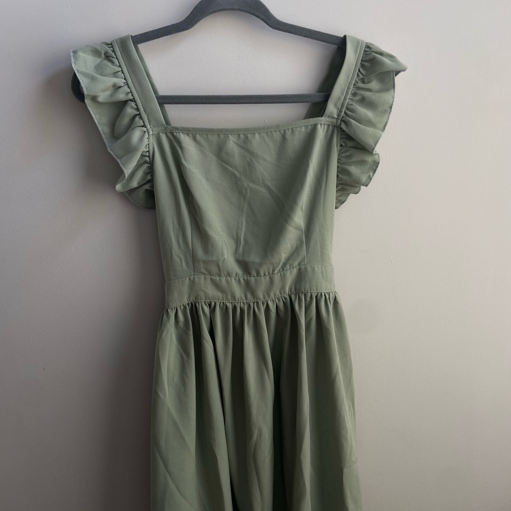 ROMWE Sage Green Dress with Ruffle Detail